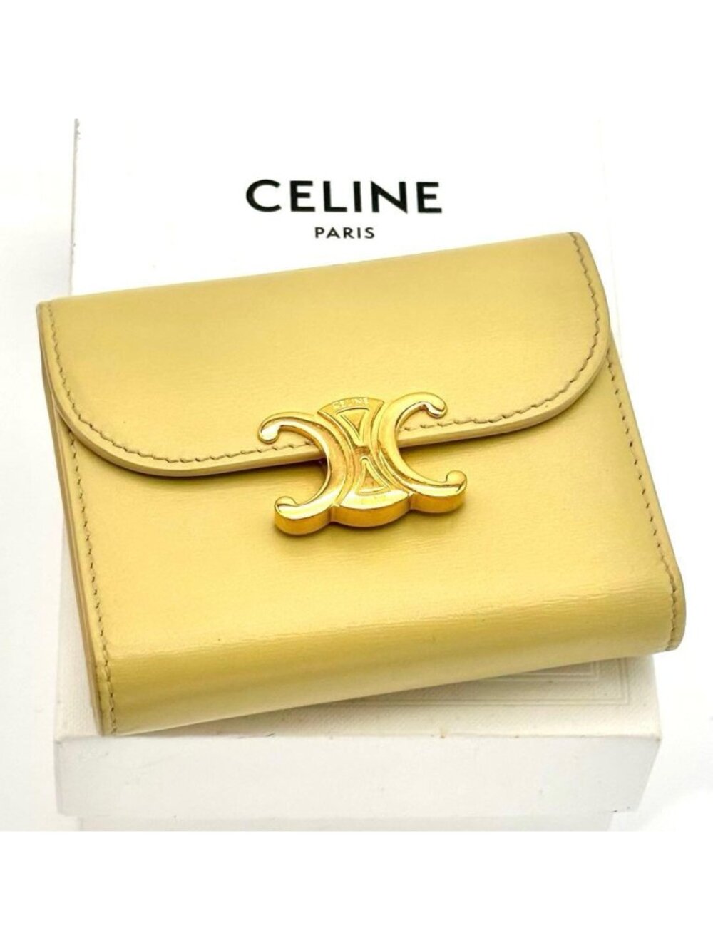 Celine Wallet Small Flap Triomphe Yellow